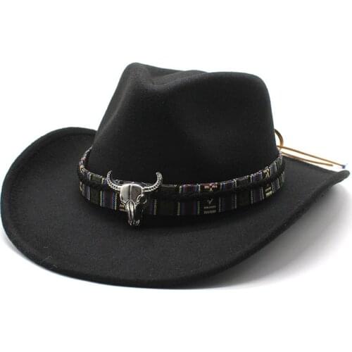 Ethnic Style Western Cowboy Hats Men Fedora Hat For Women Solid Color Felt Jazz Caps Cowgirl Panama Cap sombreros de vaquero