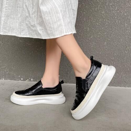 MKKHOU Fashion Casual Single Shoes Women 2021 New Spring Genuine Leather Round Toe Thick Bottom 5cm Loafers Shoes Women