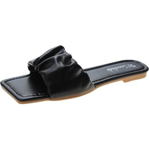 2021 Women Flat Heels Slippers Summer Fashion Beach Shoes Pu Leather Candy Color Ladies Slides Shoes