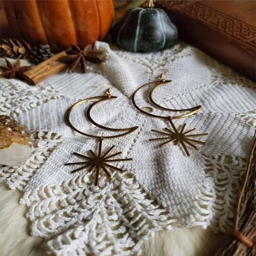 Gold Crescent Moon and Star Earrings | Phoebe Celestial Magic Gold Crescent Moon Earrings