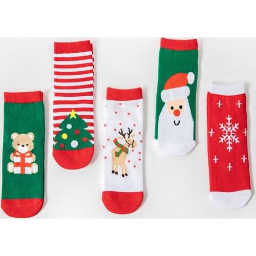 5 Pairs Baby Girls Boys Kids Socks Cotton Winter Autumn Children Terry Snowflake Elk Santa Claus Christmas Bear Gift Stuff