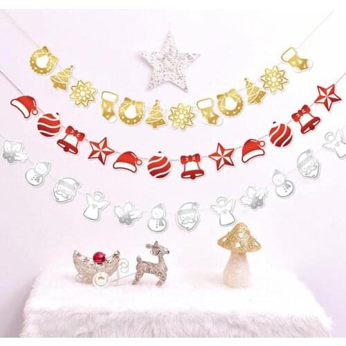 5Pcs Christmas Themed Party Bunting DIY Plastic Christmas Banner Birthday Garlands Party Banner Christmas Flag for Photo Booth
