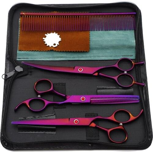 7 Inch Electroplate Golden Comb Double Curved Thinning Cutting 4 pcs set professional scissors