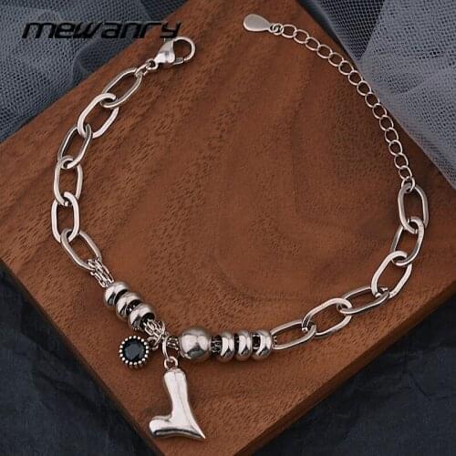 MEWANRY 925 Sterling Silver Vintage Bracelets for Women Lover Gifts Fashion Punk Simple Irregular LOVE Heart Thai Silver Jewelry