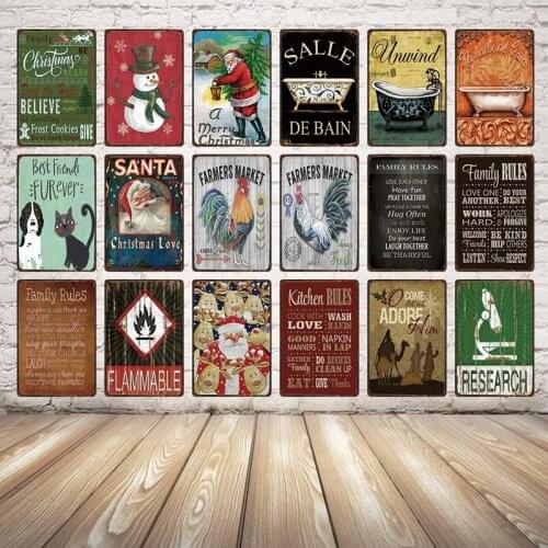 Bath Crock/Family Rule/Merry Christmas Metal Sign Tin Poster Christmas Decorations For Home Bar Shop Art Wall Craft Decor