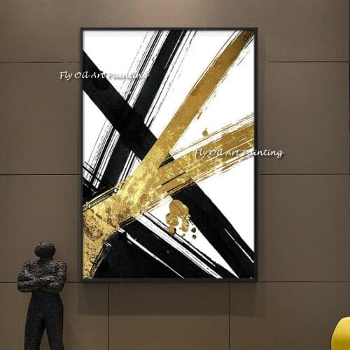Bige Size Simple black Gold Thick Handmade Oil Painting Popular Gold Picture Wall Painting for Office Home Decorate