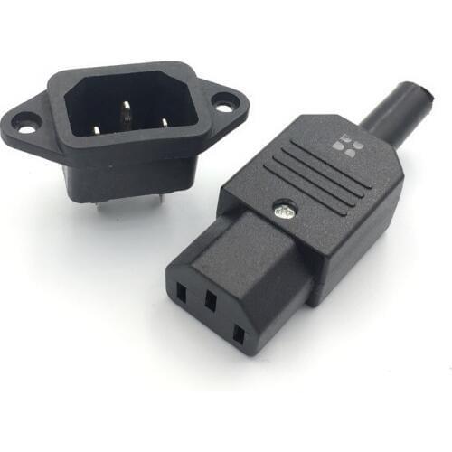 10A US AC250V 10A 3pin IEC C13 Power Supply plug socket Adapter male plug & female jack Rewirable cable wire connector