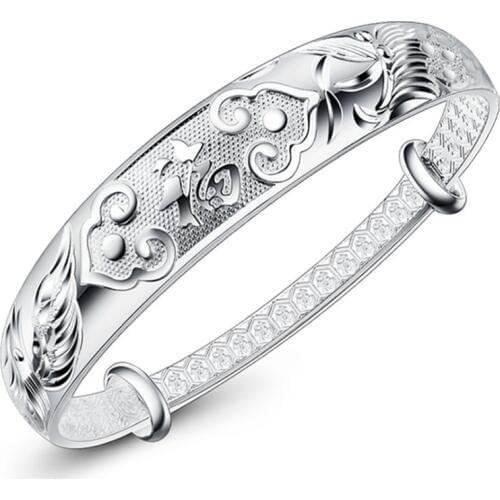 Top Quality 925 Sterling Silver Lucky Blessing Round Bracelet Bangles for Women Jewelry 2019 New