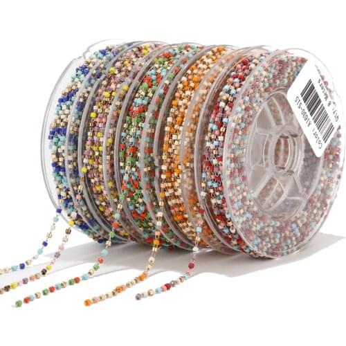 8M 1.8mm Stainless Steel Seed Glass Bead Chain Satellite Beaded Tiny Chain For Necklace Anklet Bracelet Making