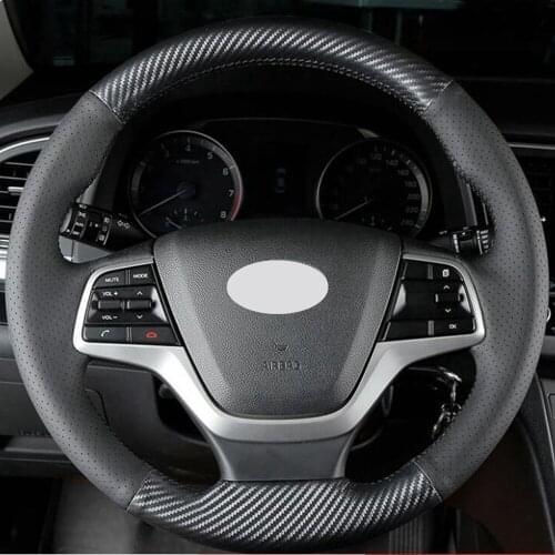 Car Steering Wheel Cover DIY Non-slip Black Carbon Fiber Leather For Hyundai Elantra 4 2016-2019 Solaris 2017-2019
