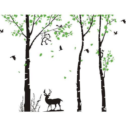 Jungle Tree Monkey Deer Wall Stickers Birds Removable Wall Art Sticker Kids Vinyl Decals High Quality Wallpaper Mural SA383
