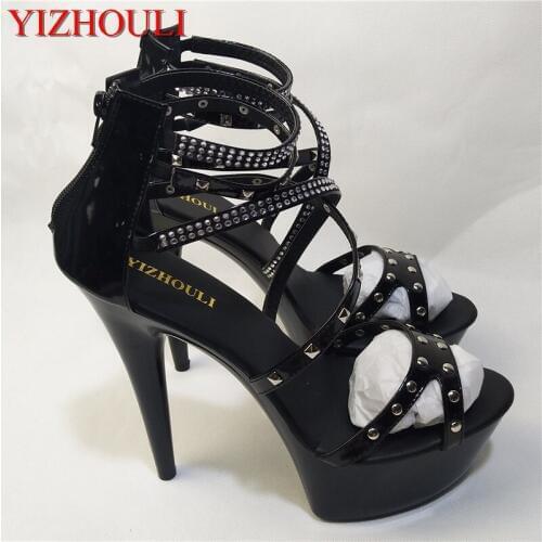 Noble 2018 rivets with cutout the temptation of sandals temptation 15cm ultra high thin heels shoes Gothic high-heeled
