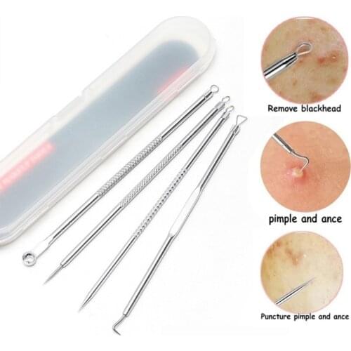 4pcs/set For Face Skin Care Tool Needles Facial Pore Cleaner Blackhead Comedone Acne Needle Remover Clip Pimple Spoon