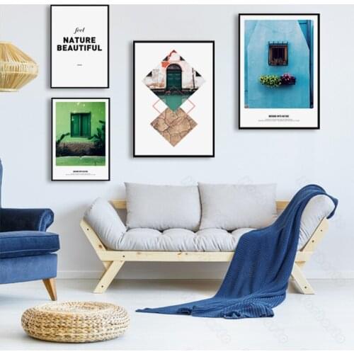 Nordic Style Canvas Painting Poster Abstract Landscape with Green and Blue Quota Feel Beatiful Nature for Home Rooms Wall Decora