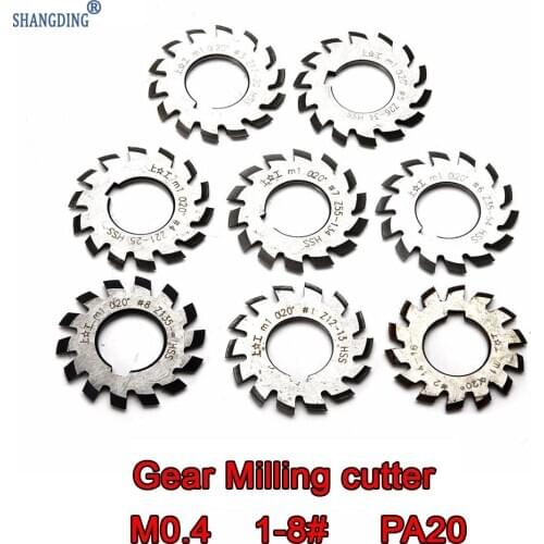 M0.4 modulus PA20 degrees NO.1-NO.8 8pcs HSS Gear Milling cutter Gear cutting tools Free shipping
