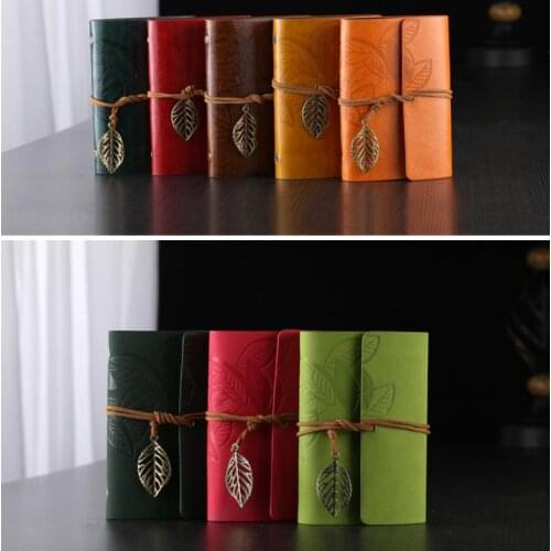 Small Retro PU Leather Cover Leaf Journal Diary Notebook ( 6 colors choose )