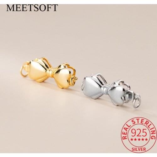 MEETSOFT S925 Sterling Silver Semi finished Bowknot Spring pick Clip pendant buckle Charms of DIY Handmade Jewelry Accessory