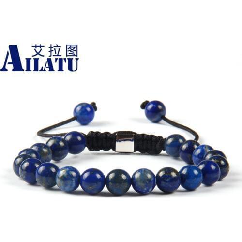 Ailatu Fashion Natural Tiger Eye, Lapis Lazuli, light Green and Blue Aventurine Stone Beads Jewelry Mens Macrame Bracelet