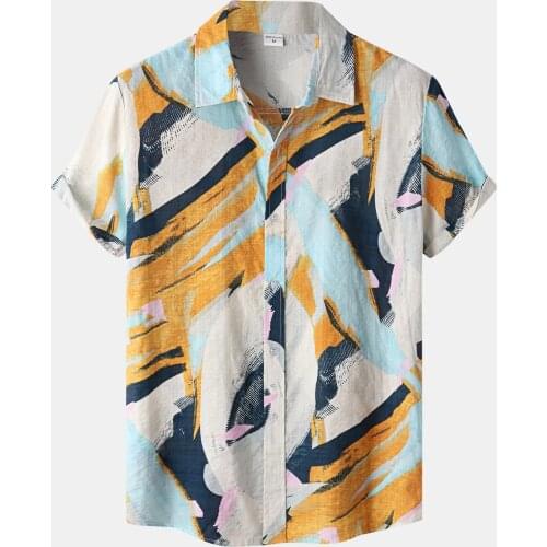 2021 Mens Shirts Casual Abstract Graffiti Print Button Turn-Down Collar Shirt Summer Short Sleeve Beach Style Shirt Ropa Hombre