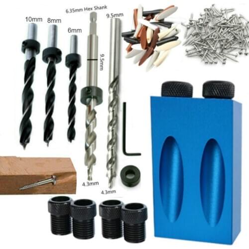 Onnfang Woodworking Oblique Hole Locator Jig Kit 15 Degree Angle Drill Guide Set Hole Puncher DIY Carpentry Tools Drill Bits