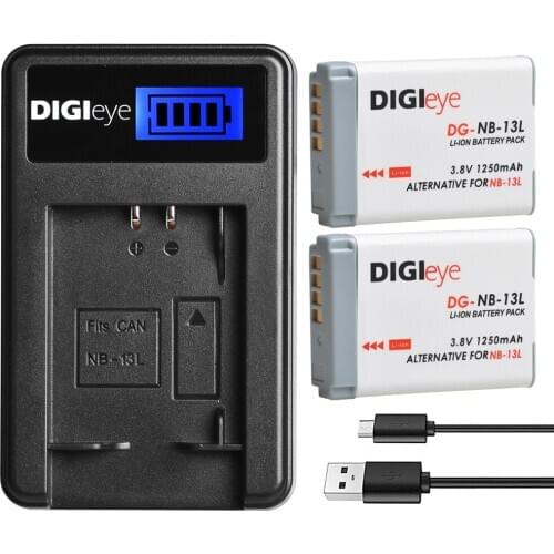 2Pcs NB-13L NB13L Battery + LCD USB Charger for Canon PowerShot G1X Mark III G5X G7X G7X Mark II G9X G9X Mark II SX620 SX720 HS