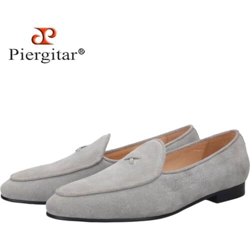 Piergitar 2021 New Cow Suede Men Moccasin British Classic Style Handmade Mens Loafers For Party And Wedding Plus Size Male Flat