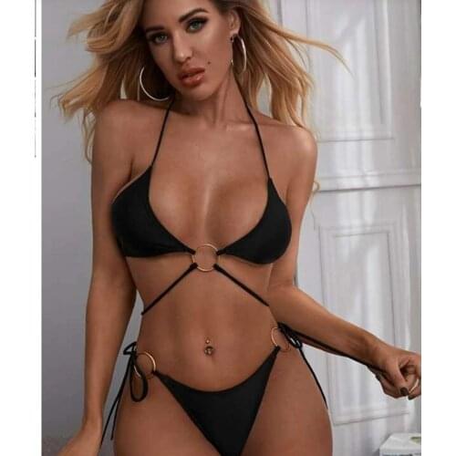 2021 new ladies swimsuit metal ring split solid color swimsuit women bikini set 2 piece sets womens