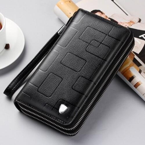 10pcs WEIXIER new leather clutch bag double zipper large capacity long wallet multifunctional mobile phone bag mens business ba