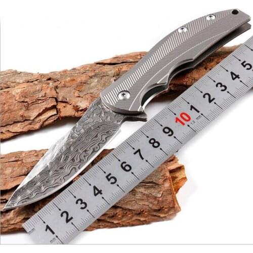 New Ball Bearing Open Flipper Folding Knife Damascus Steel Drop Point Blade TC4 Titanium Alloy Handle EDC Pocket Knives