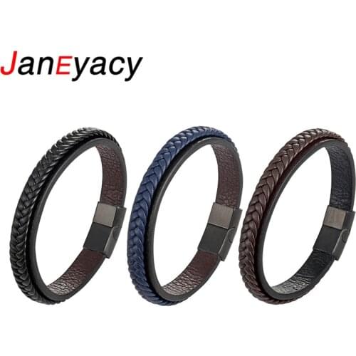 New High Quality Genuine Leather Bracelet Men Stainless Steel Design Braid Bracelet Magnetic Buckle Women Bracelet Gift Pulseira