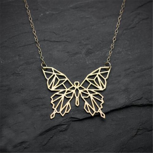 Origami Butterfly Necklace Geometric Animal Pendant Necklaces Insect Decoration Choker Animal Jewelry Party Accessories