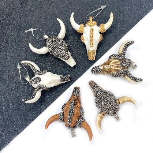 Natural Stone Pendant Necklace Jewelry Acrylic White Coffee Color Bull Head Shape DIY Making Necklace Accessories Wholesale