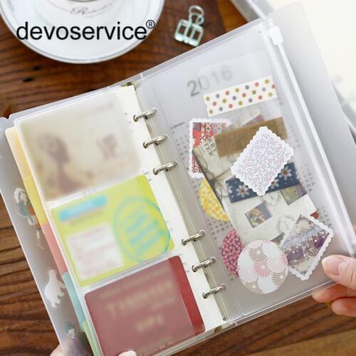 2Pcs A5/A6 Loose-leaf Book Inner Page PVC Bag Transparent Frosted Zipper Bag Folder Bill Information Bags DIY Office Stationery