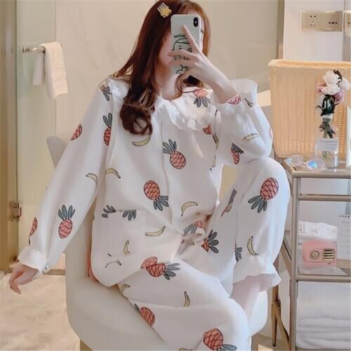 Thickened pajamas suit autumn and winter warm maternity clothes large size printed nightgown lace edge pijamas women new 2020