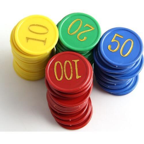 160Pcs Plastic Poker Chip with 4 Golden Large Numbers Printing for Gaming Tokens Plastic Coins - Yellow+Green+Red+Blue