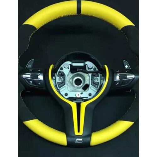Baking Varnish Yellow OEM Cuatomized Real Carbon Fiber Sports Steering Wheel Leather compatible for BMW 5 Series 2015-2021