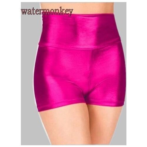 Rose red Shiny Metallic Dance Shorts Spandex High Waisted Shorts Womens Gymnastics Shorts Work Out Shorts Performance