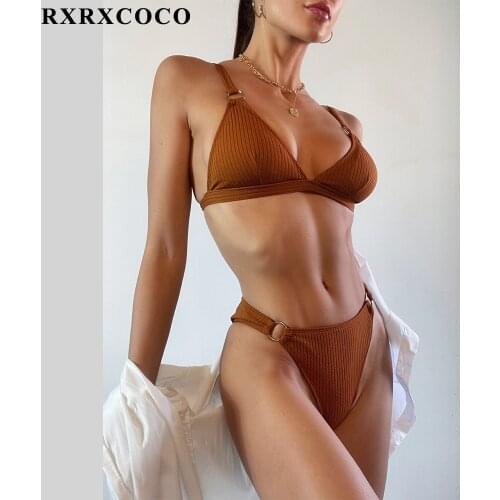RXRXCOCO Sexy Bikini 2021 Swimsuit High Cut Swimwear Women Thong Push Up Bikinis Set womens swimming suit Biquini Bathing Suit