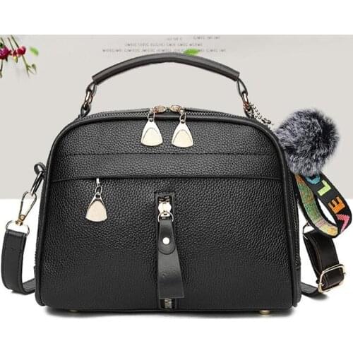 Hairball Tassel Messenger Shoulder Bag For Women PU Leather Handbag Lady Boston Hairball Messenger Crossbody Totes Bag
