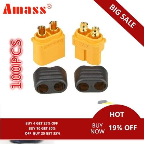 50 Pair Amass XT60+ Plug Connector with Sheath Housing Male & Female for RC Lipo Battery FPV Quadcopter 30% OFF