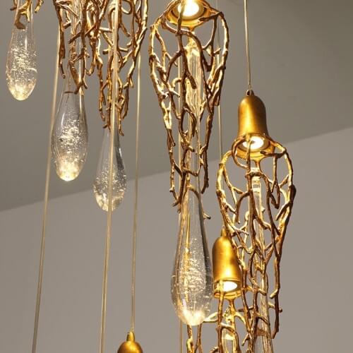 Modern Brass Crystal Chandelier Lighting Copper Pendant Hanging Light Luxury Glass Drops Chandelier Lighting Restaurant Lighting