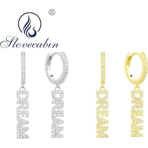 Slovecabin 925 Sterling Silver Luxury Dangle Zircon Letter Dream Drop Earring For Women Party Punk Crystal Huggies Arete Jewelry