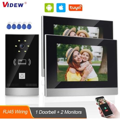 VIDEW 7 Inch Video Intercom System Tuya Smart Doorbell with Camera and 2 Monitors Night Vision Door Entry System RFID for Villa