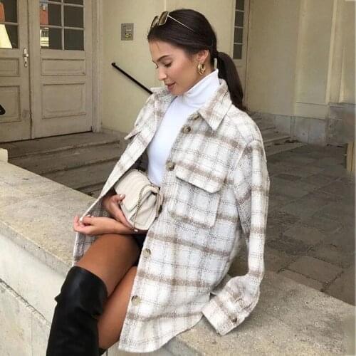 Foridol Knitted Woolen Plaid Vintage Coat Jacket Women Winter Single Breasted Chic Turn Down Collar Slit Coat Checkered 2020