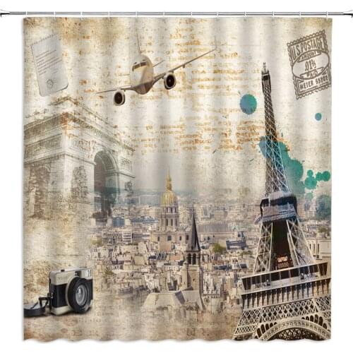 Bathroom Curtains Waterproof Polyester Fabric Shower Curtain Romantic Paris Eiffel Tower/Flower Pattern Bathroom Shower Curtain