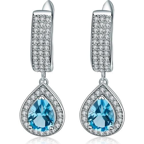 Gems Ballet 925 Sterling Silver Kate Earrings 2.64Ct Natural Swiss Blue Topaz Gemstone Drop Earrings For Women Fine Jewelry