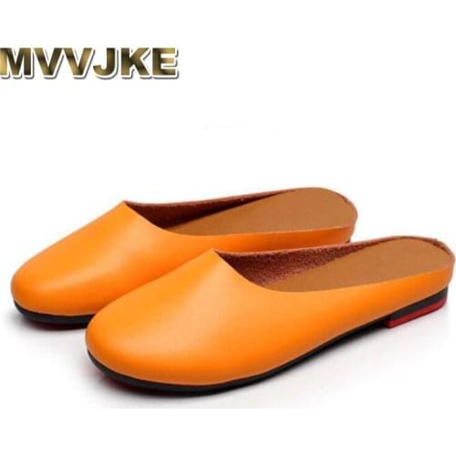 MVVJKE Genuine Leather Women Shoes Fashion women slippers Casual Shoes