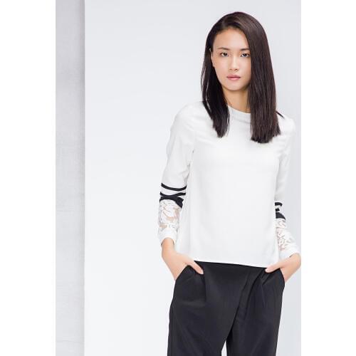 White Casual Paneled H-line Plain Long Sleeved Top 2019 Autumn new clearance Womens clothing Set limit to sell