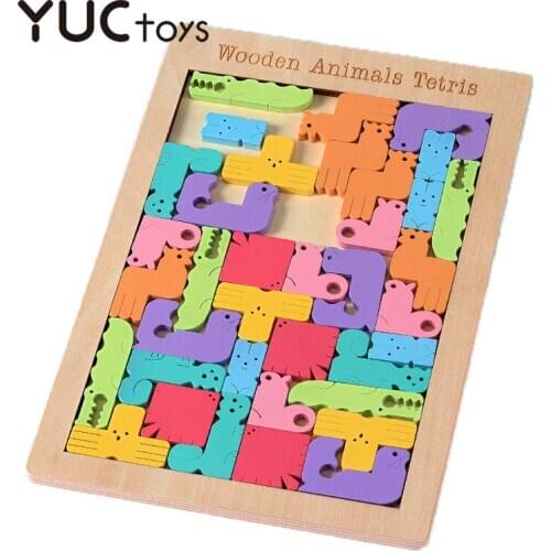 Animals Wooden 3D Tangram Colorful Puzzle Jigsaw Educational Toys For Kids Children Math Toys Magination Brain Teaser Xmas Gifts