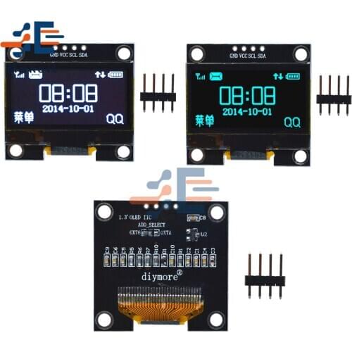 1.3 Inch 1.3" OLED LCD Display White/Blue Screen Module 4PIN IIC I2C Serial 128x64 SSH1106 12864 LCD Screen Board for Arduino